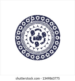 Blue good customer feedback icon inside distressed grunge style stamp