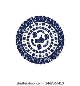 Blue good customer feedback icon inside distressed rubber texture