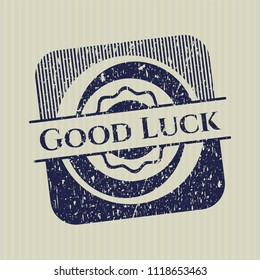 Blue Good Luck rubber stamp with grunge texture