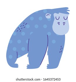 blue gorilla animal cartoon doodle color vector illustration