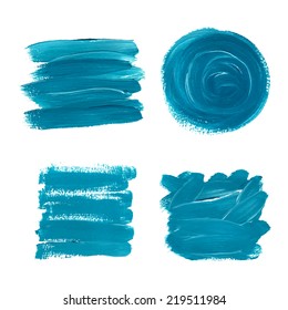 Blue gouache vector brush strokes. Banners. Acrylic. Oil paint.