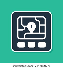 Blue Gps device with map icon isolated on green background.  Vector