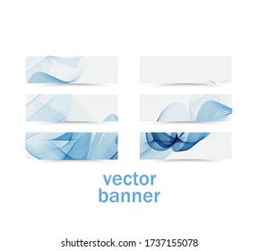 Blue graceful waves banners set of six horizontal sheets with shiny confetti. All isolated and layered.