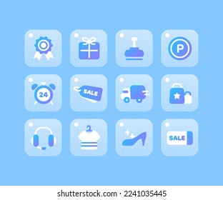 Blue gradation icon set shopping
