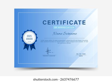Blue gradations,achievement certificate template Vector blank design.memphis.simple design. eps 10	