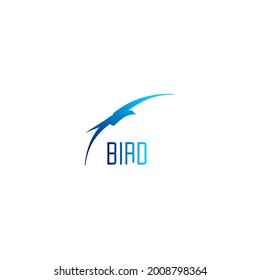 blue graded bird icon silhouette and bird text, simple icon and logo