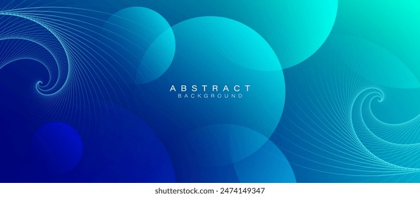 Blue gradient abstract background with circle shapes. Swirl lines element. Spiral lines. Modern graphic design. Suit for brochure, poster, cover, flyer, booklet, banner. Vector illustration