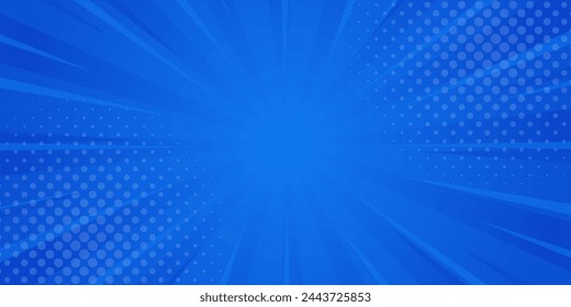 Blue gradient abstract background. Blue comic sunburst effect background with halftone. Suitable for templates, banners, events, ads, sales, web, and pages