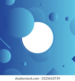 Blue gradient abstract background with fluid Circle and white Frame geometric shape.