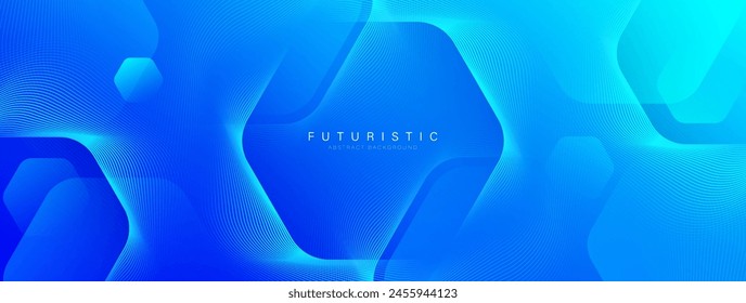 Blue gradient abstract background with glowing geometric lines. Modern blue hexagon shape graphic design. Futuristic technology and science concept. Vector illustration