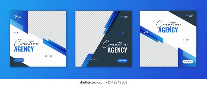 Blue gradient abstract corporate social media post design, business square template set