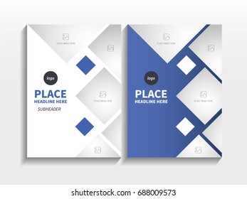 Blue Gradient Abstract Diamond Square Theme Layout with Image in Business Brochure Design Template Vector.  It can adjust to Book, Cover, Annual Report, Magazine, Poster, Presentation, Portfolio.