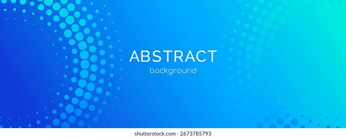 Blue gradient abstract long background. Halftone dotted circles web banner template