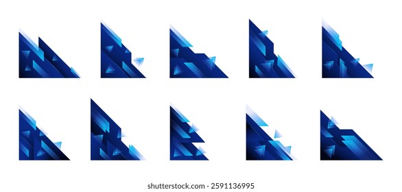 Blue Gradient Abstract Shape Border and Corner Frame Vector Set Collection. Decorative Elements Corners, Borders, and Frames. Modern Shape for Banners, Certificates, Invitations, and Covers Design