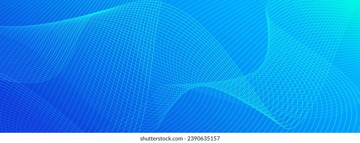 Blue gradient abstract wavy lines long banner. Vector dynamic minimal business background for social media cover, business presentations, web header design