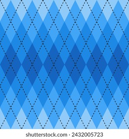 Blue gradient argyle pattern. Argyle vector pattern. Argyle pattern. Seamless geometric pattern for clothing, wrapping paper, backdrop, background, gift card, sweater.	