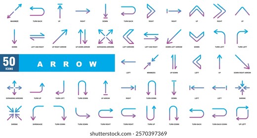 Blue gradient arrow line icon with several arrow pointer images