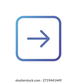 A blue gradient arrow pointing right, enclosed in a rounded square, set against a solid White Background. Flat graphic style.