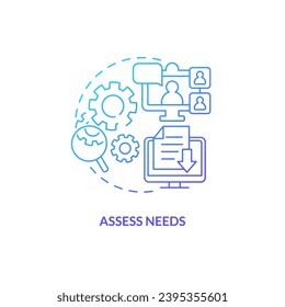 Blue gradient assess needs thin line icon concept, isolated vector, illustration representing knowledge management.