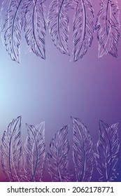 Blue gradient background with bird feathers pattern. Border 
 along the bottom and top of the vertical background. Place for your text