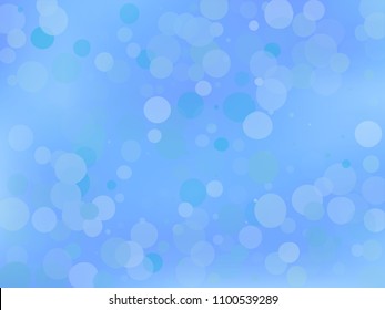 Blue gradient background with bokeh effect. Abstract blurred pattern. Overlapping transparent bubbles, circles, point. Light backdrop for banners,  Vector illustration