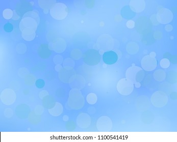 Blue gradient background with bokeh effect. Abstract blurred pattern. Overlapping transparent bubbles, circles, point. Light backdrop for banners, social media, screensavers Vector illustration