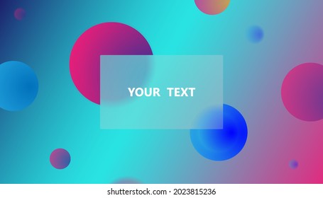 Blue gradient background and colorful circles with glass morphism. Futuristic trendy design banner vector template, Poster, brochure, frosted glass card. modern abstract background