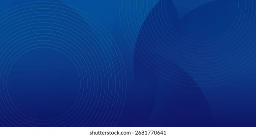 A blue gradient background featuring overlapping translucent shapes and green circular lines, creating a modern design.