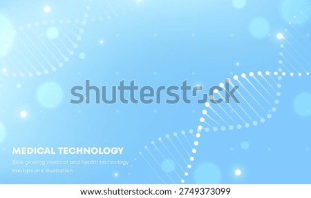Blue gradient background with glowing DNA helix. Soft bokeh lights enhance modern scientific feel. Ideal for medical, biotech, or genetic research themes. Visual symbolizes innovation, discovery