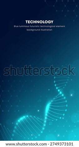 Blue gradient background with glowing DNA helix. Modern tech theme for innovation and science. Digital particles float around the structure. Ideal for presentations on genetic research