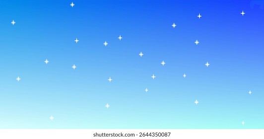 Fundo de gradiente azul com desenhos de estrelas brilhantes, perfeito para obras de arte digitais sonhadoras, com tema noturno ou celestes e modelos de design abstratos.