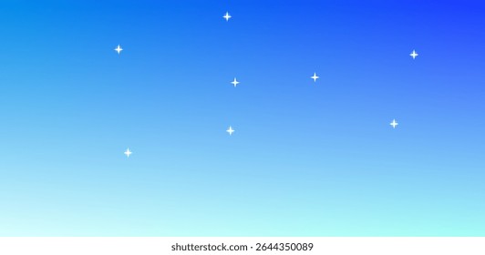 Fundo de gradiente azul com desenhos de estrelas brilhantes, perfeito para obras de arte digitais sonhadoras, com tema noturno ou celestes e modelos de design abstratos.