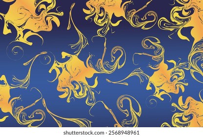 Blue gradient background with golden abstract texture for packaging, background, wallpaper design