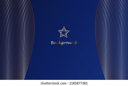 Blauer Farbverlauf-Hintergrund mit goldenen Linien, Sternenpreis. Vektorstrahlungseffekt. Eine Einladung zu einer Jubiläumsfeier, einem Poster, einer Werbung, einem Banner, einer hellen Dekoration.