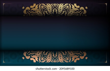 Fondo de degradado azul con lujoso patrón dorado y lugar debajo del texto