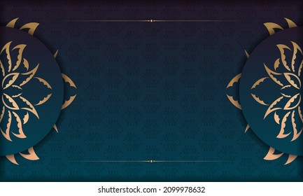 Fondo de degradado azul con un patrón dorado de lujo y espacio de logotipo