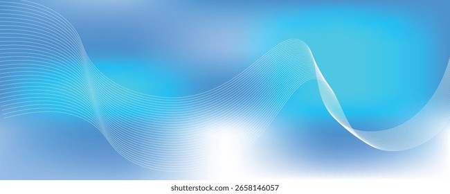Fundo de gradiente azul com fluxo suave de linhas de ondas brancas para tecnologia moderna e design digital