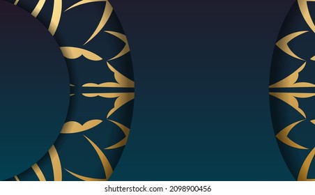 Fondo de gradiente azul con patrón oro vintage para el diseño del logotipo