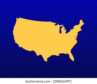 Blue gradient background, Yellow Map and curved lines design of the country United States of America - vector illustration