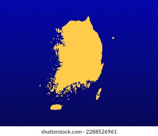Blue gradient background, Yellow Map and curved lines design of the country South Korea - vector illustration