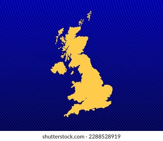 Blue gradient background, Yellow Map and curved lines design of the country United Kingdom - vector illustration
