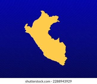 Blue gradient background, Yellow Map and curved lines design of the country Peru - vector illustration