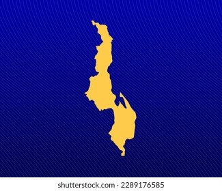 Blue gradient background, Yellow Map and curved lines design of the country Malawi - vector illustration