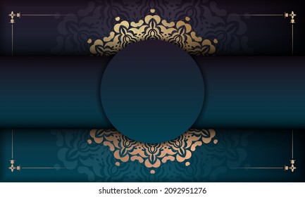 Blue gradient banner with abstract gold ornament for design under your logo or text