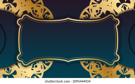 Blue gradient banner with abstract gold pattern and logo space