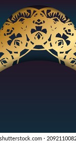 Blue gradient banner with indian gold ornament for design under the text