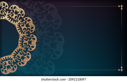 Blue gradient banner with indian gold pattern and place for logo or text