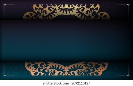 Blue gradient banner with Indian gold ornaments and place for logo or text