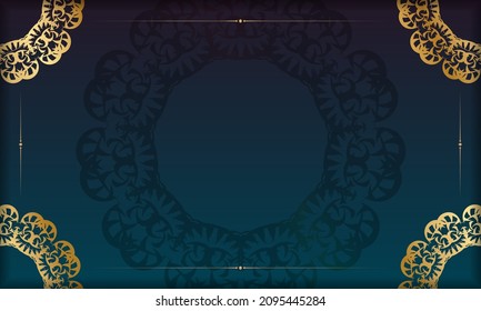 Blue gradient banner with indian gold pattern for design under logo or text