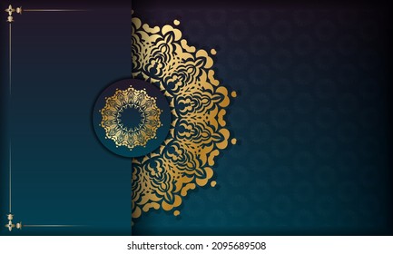 Blue gradient banner with indian gold pattern for design under your logo or text